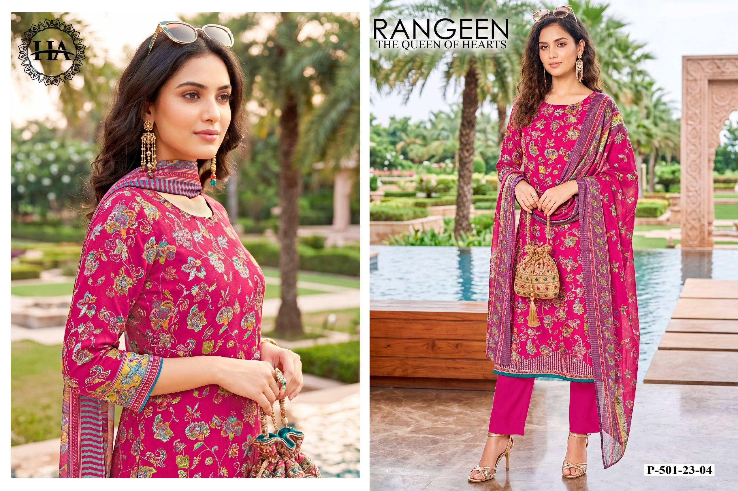 RANGEEN by Harshit Fashion Hub 501-23-01 To 501-23-06 Series Stylish Beautiful Colourful Printed Pure Discharge Zam At Wholesale Price